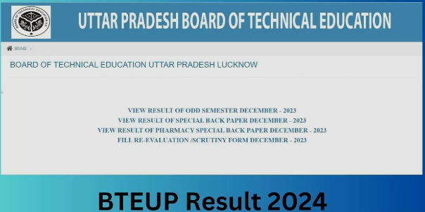 BTEUP Result 2024 page showing Polytechnic exam results for Uttar Pradesh students.